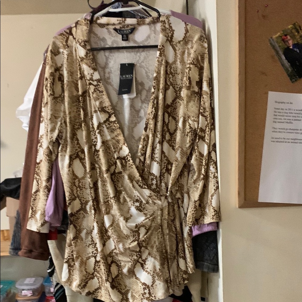 NWT Ralph Lauren Brown and Cream Patterned Top. Size 2X